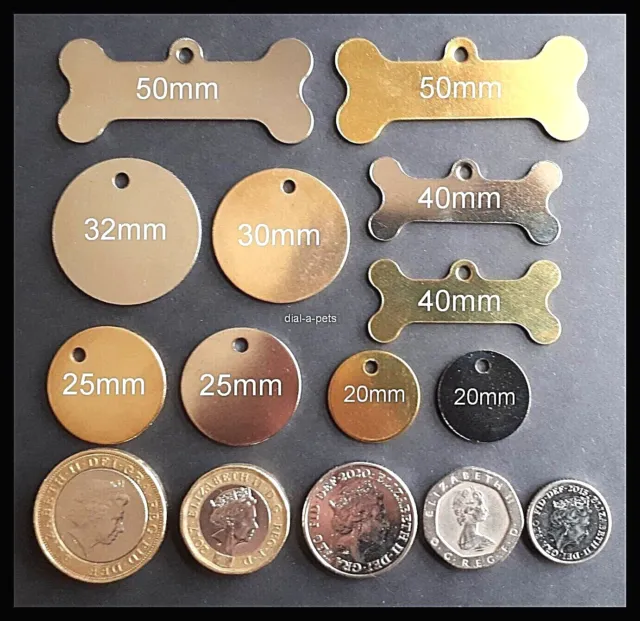 ENGRAVED PET TAGS - Personalised id dog cat tag Brass name small large identity