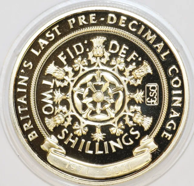 2021 Gibraltar Proof Gold-plated Crown Last Pre-decimal Coinage Two Shillings