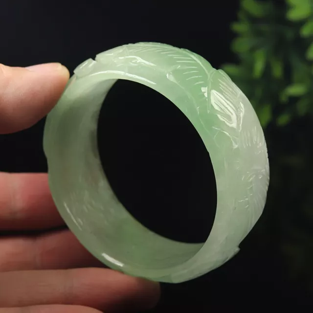 55mm White Green Burma Jadeite Jade Bangle Bracelet Dragon Phoenix 11819