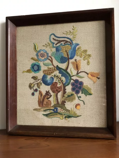 Jakobsbaum des Lebens Blumen Eichhörnchen Kunst & Handwerk Holz gerahmte Stickerei