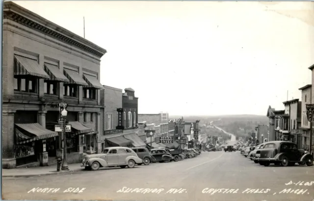 Rppc Crystal Falls Michigan Classic Cars, Signs Superior Ave Street Scene A6