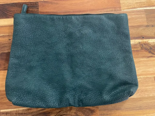 Free People Vegan Leather Case for 12" Laptop Makeup Travel Bag w Zipper Green