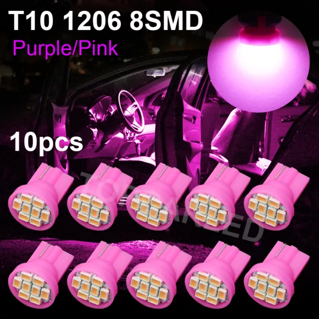 10pcs Pink T10 LED 8-SMD Car Interior Dome Map Reading Light Bulbs W5W 168 192