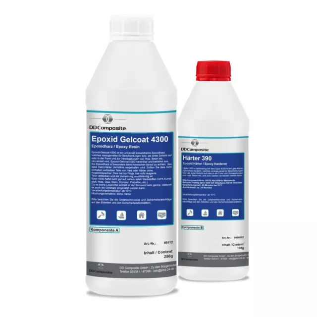 250g Epoxidharz Gelcoat 4300 mit 138g Härter 390 System für Beschichtungen