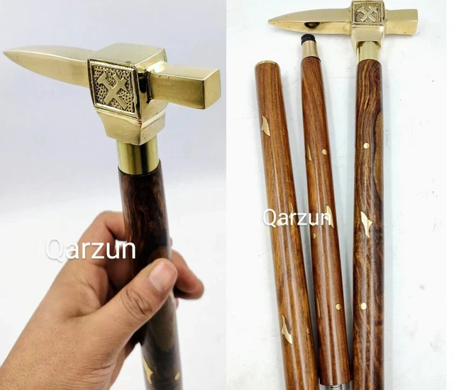 Brass Anvil Cane Head Handle Wooden Walking cane-Walking Stick-Cane 3 Part Open