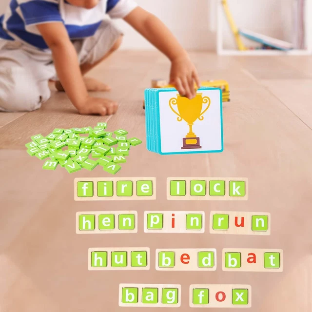 WOODEN BLOCKS SPELLING Game Flash Cards Words for Children Girls Boys £ ...