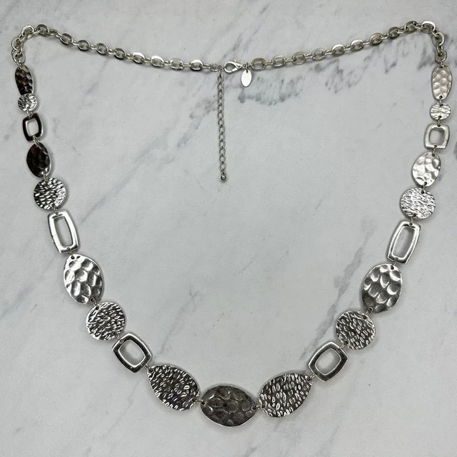 Charming Charlie Hammered Metal Silver Tone Chain Link Necklace