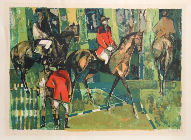 Camille Hilaire, Chevaux Et Cavaliers, Lithographie, Signée Numéroté En Crayon