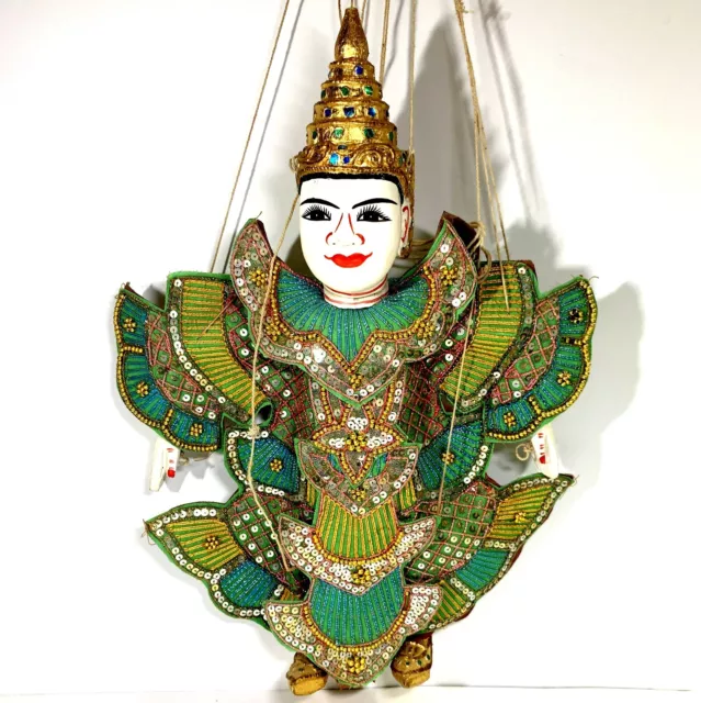 Vtg Burmese String Marionette Handmade Puppet Traditional Dress Burma Myanmar