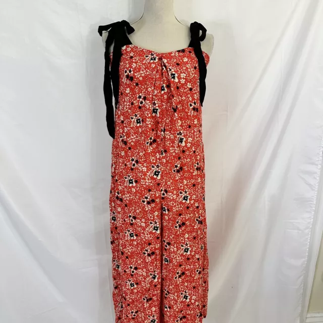 Free People Cecilia Red Floral Print Tie Shoulder Wide Leg Jumpsuit Sz XS Womens 2