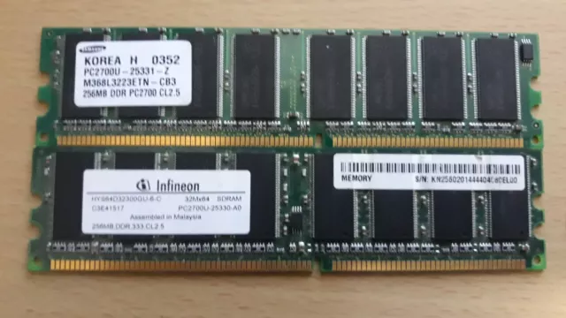 Ram ddr 1 n.2 banchi da 256 mb cad. pc 2700 cl 2,5 per desktop marche diverse