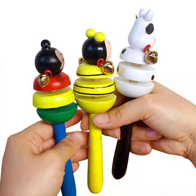 Baby Rattle Colorful Rainbow Hand Held Bell Stick Wooden Percussion Musical Toy 2