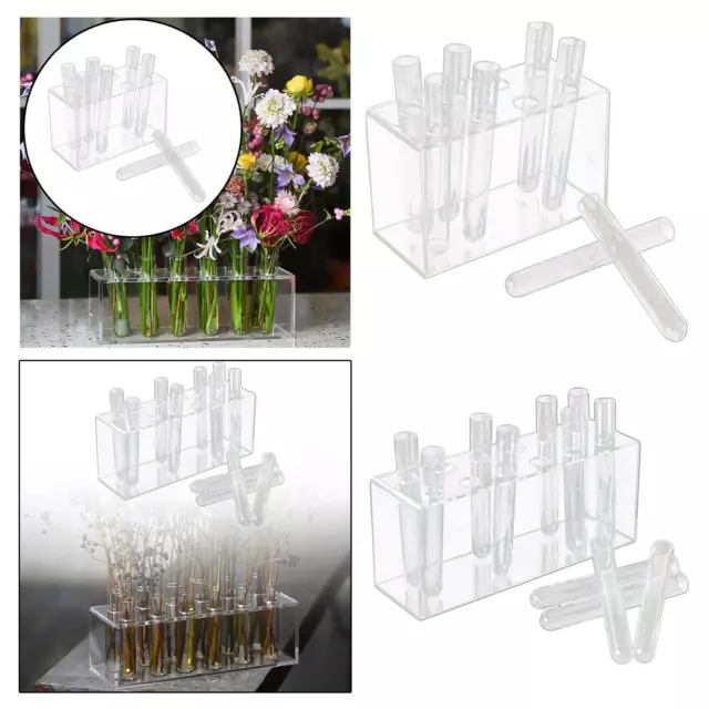 Tube à essai de vase à fleurs articulé, 8pcs tubes à essai Vases à fleurs  Support d'affichage de plantes, centres de table Vase avec brosse tw