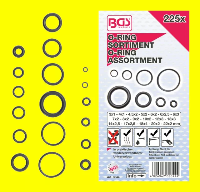 BGS 8044 Sortiment O-Ringe Gummiringe Dichtungsringe metrisch 225 teilig NEU