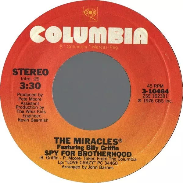 The Miracles Featuring Billy Griffin - Spy For Brotherhood (7", Single, Styrene)