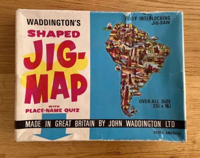 Vintage Jig-Map South America Shaped Jigsaw Puzzle Waddingtons COMPLETE