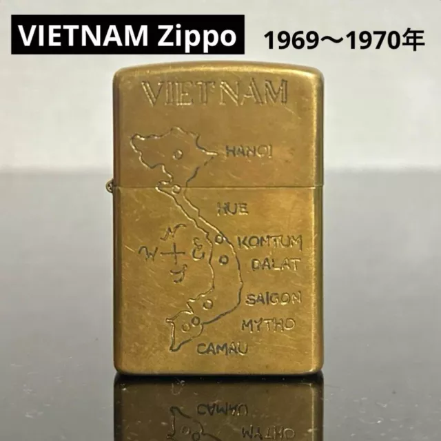 Used ZIPPO brand Lighter Vietnam Gold Map Japan