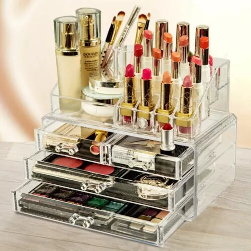 Clear Acrylic Cosmetic Organiser with Drawers Makeup Jewelry Display Box Case