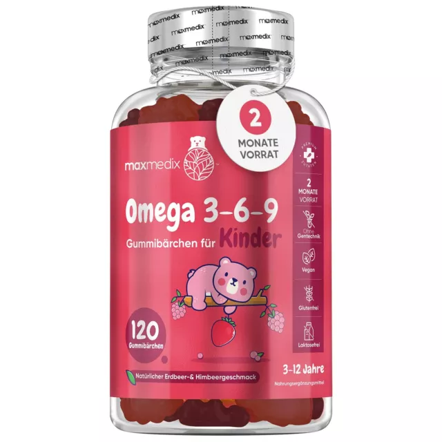 Omega 3 6 9 - 120 Gummibärchen - Gedächtnis, Sehkraft & Herzgesundheit - Vegan