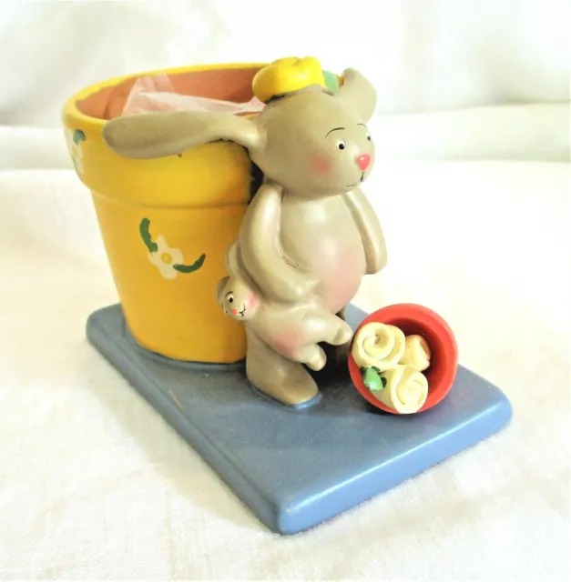 Bonnie Lynn Signed Bunny Rabbit Collectible Clay Votive Holder Easter