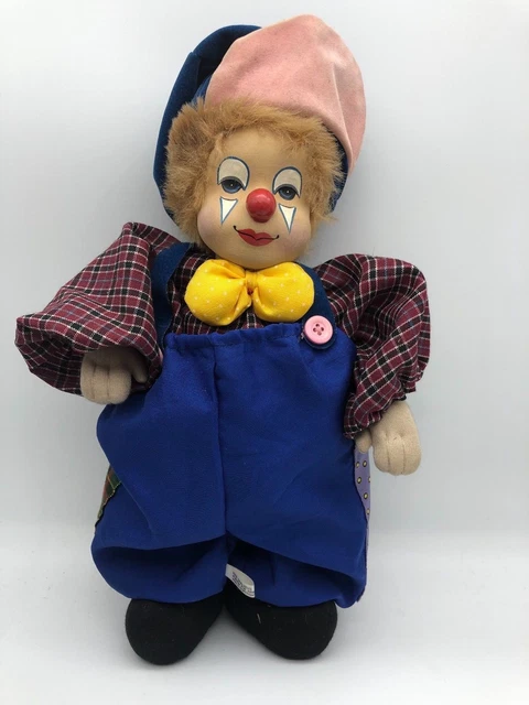 Poupon de Collection Bois/Tissu Poupée Clown 31 Cm. État Parfait