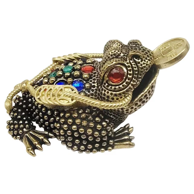Grenouille Feng Shui 3 Pattes - Crapaud Porte-Bonheur Argent - Résine Dorée - 6.5x6x5cm - Symbole Richesse