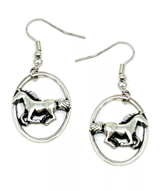 Horse & Western Jewellery Jewelry Oval Hoop Horse Earrings - Silver