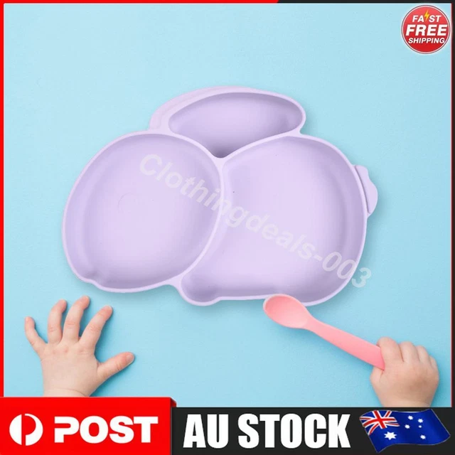 Cartoon Children Dishes Cute Silicone Baby Feeding Dishes Baby Cutlery (Purple)