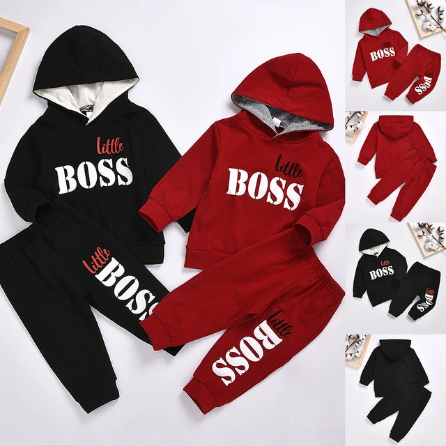 Baby Boys "Little Boss" Hooded Sweatshirt Pants Tracksuit Clothes Outfit Set