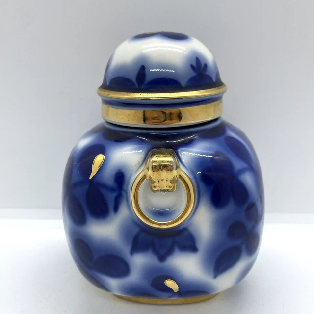 Lomonossow Blaugold Blumenmuster Porzellan Tee Caddy Ingwer Glas Urnenornament 2