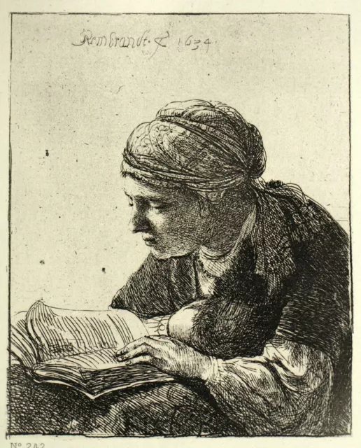 La Lettore incisione Acquaforte Stampa Di Rembrandt 1880