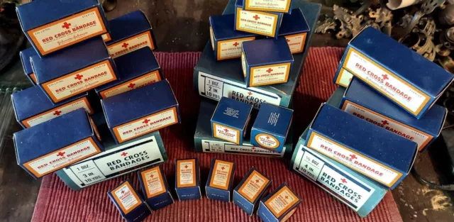 1940s 1950s Vintage Red Cross Bandages Lot - Johnson & Johnson NOS