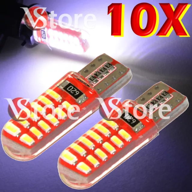 10 Canbus 24 SMD 3014 T10 LED Lamps Silicone Plate Position Light WHITE 12V