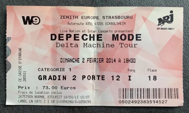 DEPECHE MODE - Billet Ticket Concert - STRASBOURG - 02 02 2014 - Collector