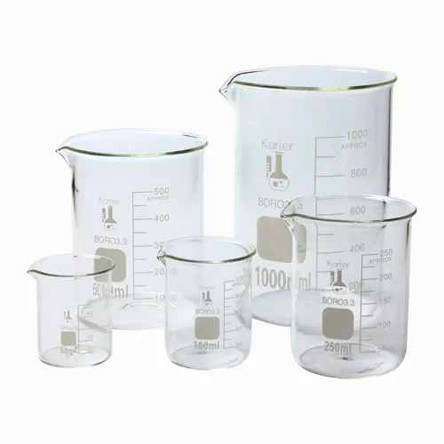 Karter Scientific Low Form Glass Beaker 5 Piece Set 50, 100, 250, 500, & 1000