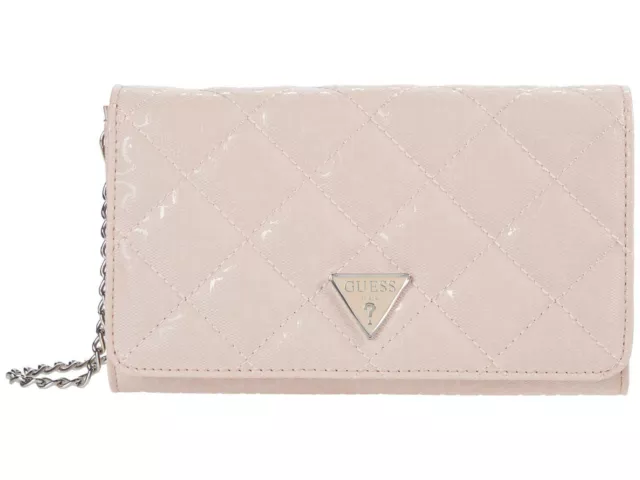 NEW Guess Women's Blush Pink Glossy Patent Quilted Chain Wallet Crossbody Purse