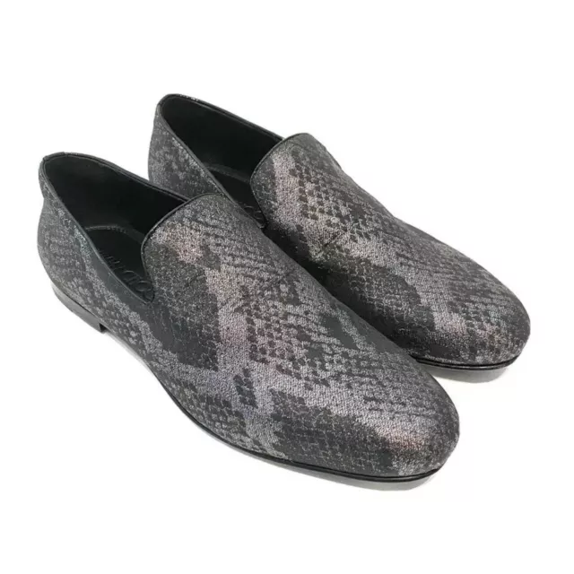 JIMMY CHOO Mens Sloane Leather Snake Metallic Slip On Loafer Shoes Charcoal 7.5