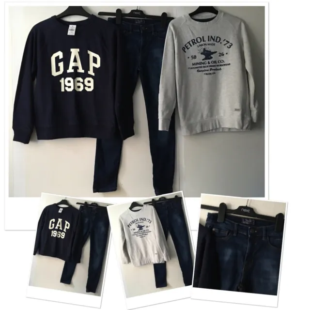 Next Boys Skinny Jeans & Petrol Industrial Jumper Exc U & New Gap Jumper 8-9 Yrs