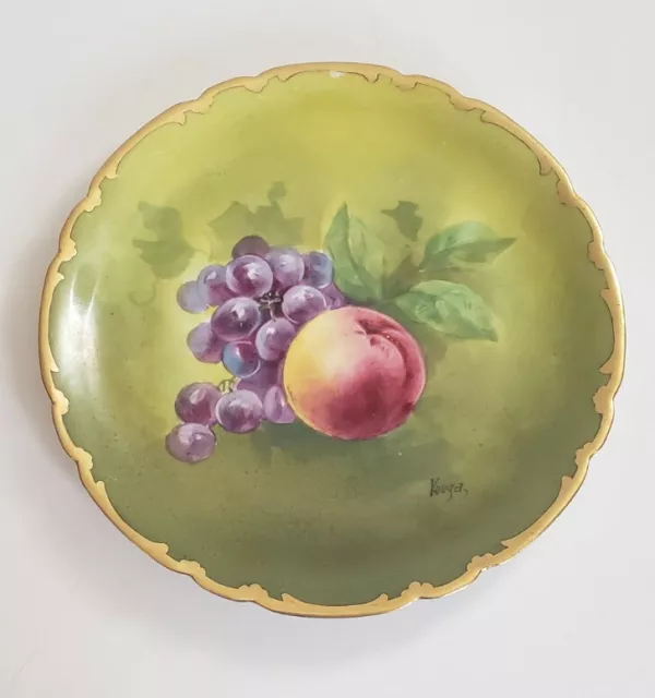 ANTIQUE LIMOGES France Cottagecore Hand Painted FRUIT PLAQUE PLATE Gold Gilding