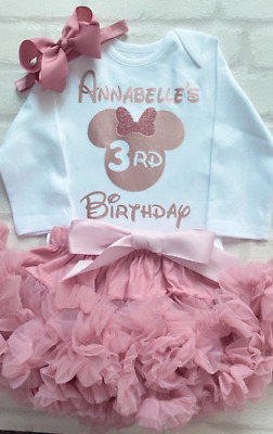 Girls 3rd Third Three Birthday Outfit Vest Only Tutu Skirt Personalised Minnie