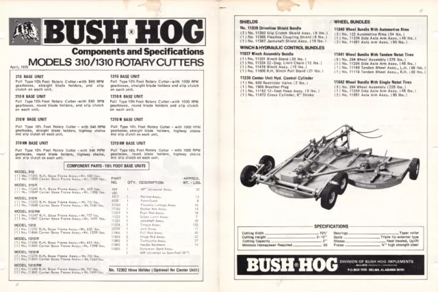 Bush Hog Model 310 & 1310 Rotary Cutters Specifications Flysheet gprdc1