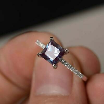 2.00Ct Princess Cut Alexandrite Diamond Lab-Created Ring 14K White Gold Finish