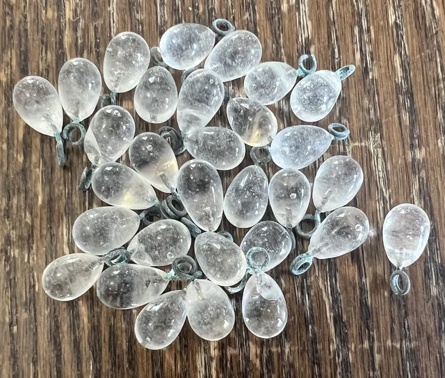 Vintage Japan Clear Glass Old Aged Verdigris Loop Pear Drop Charms Drops Lot