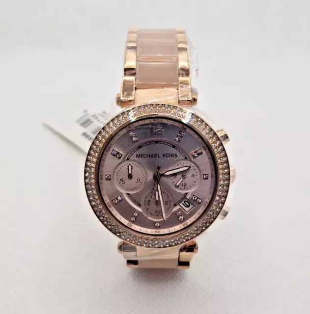 Michael Kors Parker Mk5896 Women Watch Rose Gold With Crystals New