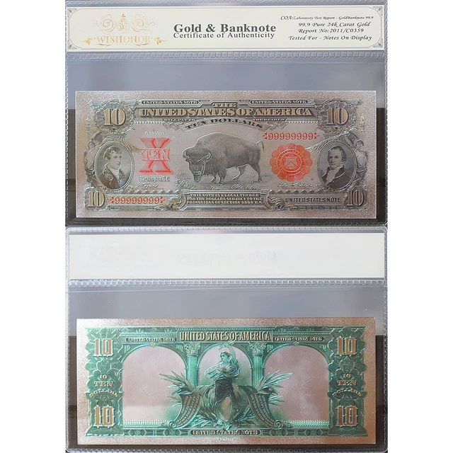 100mg .999 Silver 1901 $10 Ten Dollars Bison Legal Tender Currency White COA