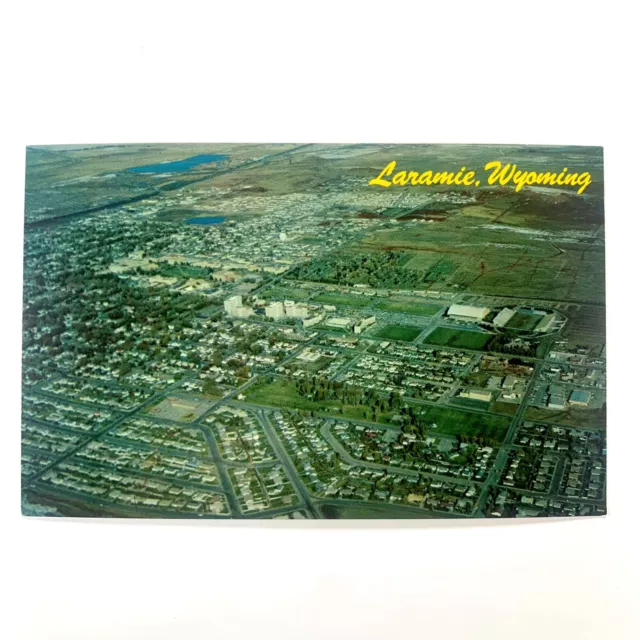 Postcard Wyoming Laramie WY Aerial View Bird Eye Downtown 1970s Chrome Unposted