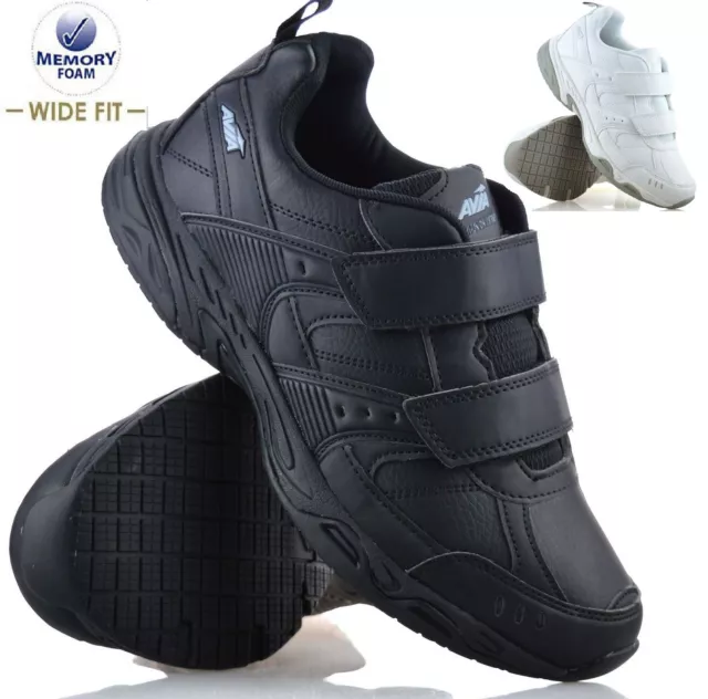 Mens Non Slip Memory Foam Wide Fit Walking Running Sports Strap Trainers Shoes