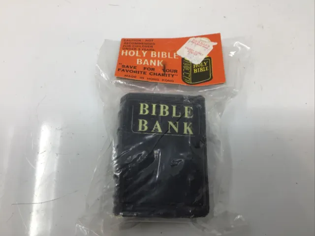 NOS Vintage Holy Bible Coin Money Piggy Bank Sealed Plastic Church Free Ship