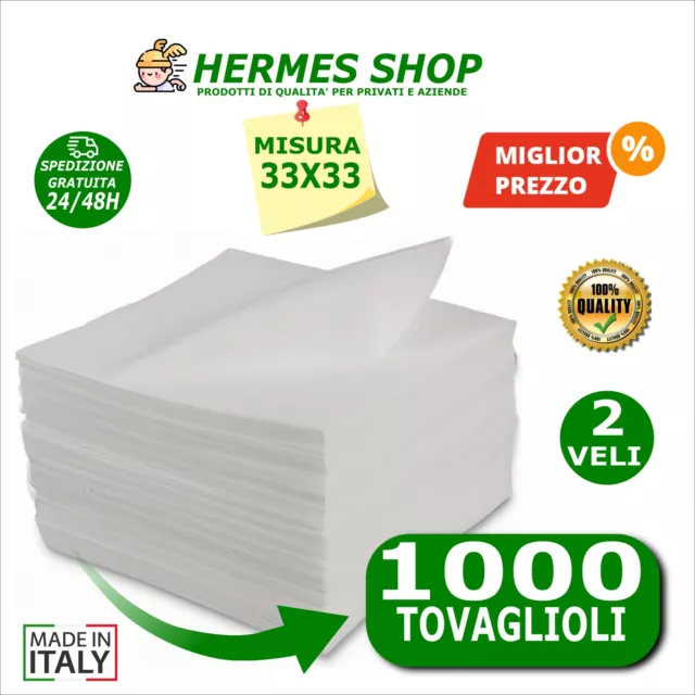 1000 Tovaglioli Carta Bianchi 33x33 2 Veli per Pizzeria Ristorante Rosticceria