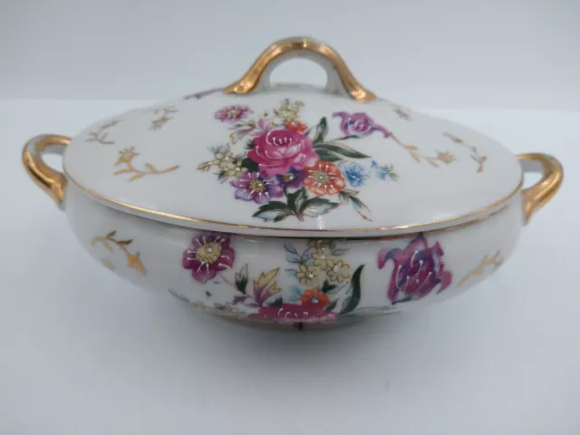 Vintage Floral Gilded Porcelain Sauce Tureen Lidded Detail Hand Painted